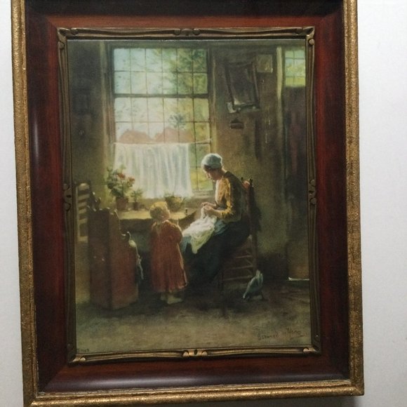 vintage print "the busy mother" Bernarde de Hoog (1867-1943) wood framed - Picture 1 of 9